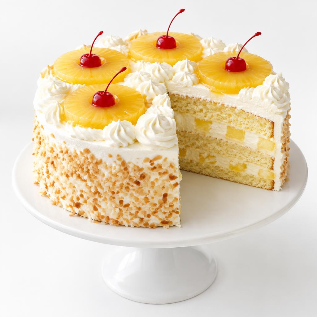 Pineapple cake with creamy white frosting and pineapple decorations